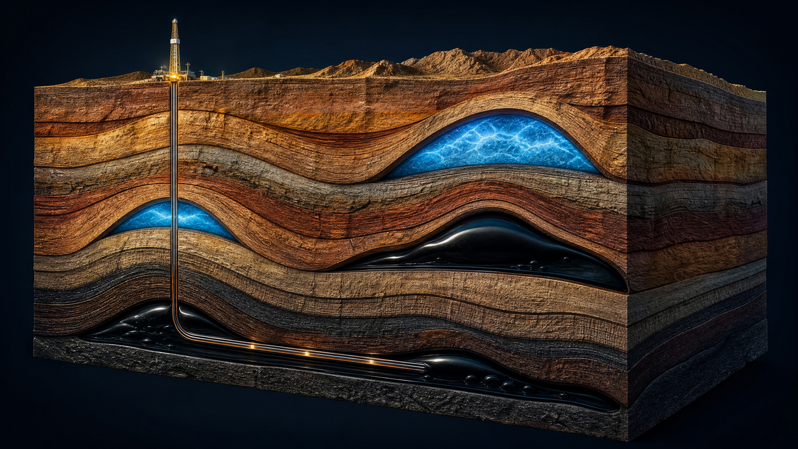 Geological layers showing oil deposits
